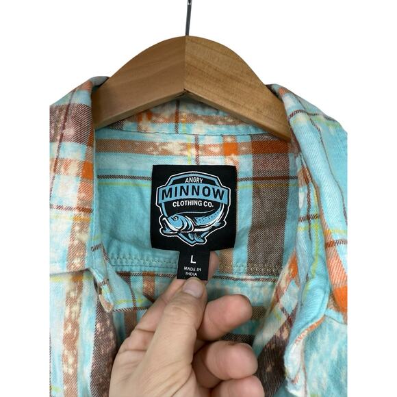 Angry Minnow Flannel Shirt Mens Large Blue Acid Splatter Wild Child Gypsy READ - Picture 4 of 7